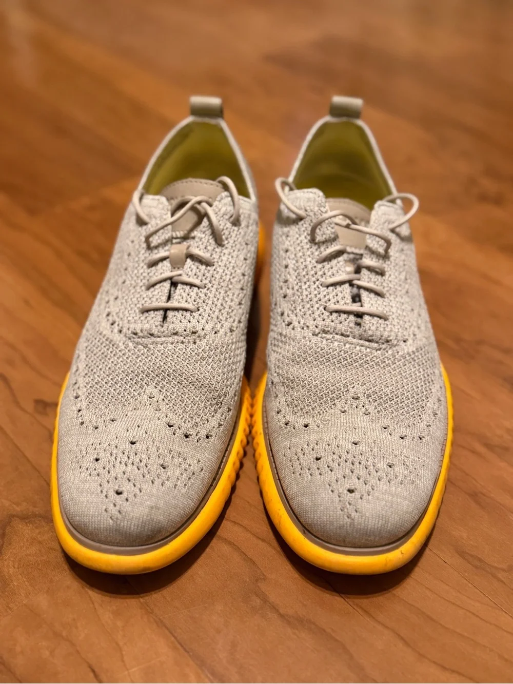 Cole Haan Light Gray Knit Oxfords with Yellow Sole